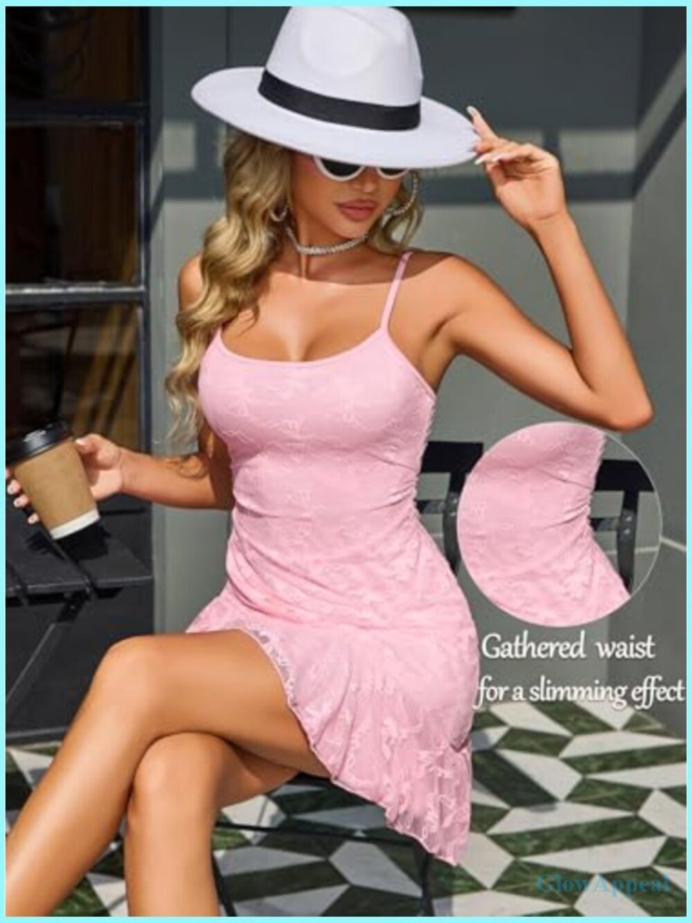 Sexy Bodycon Spaghetti Strap Mini Dress Asymmetrical Lace Ruffle Hem Club Y2K - Picture 6 of 7